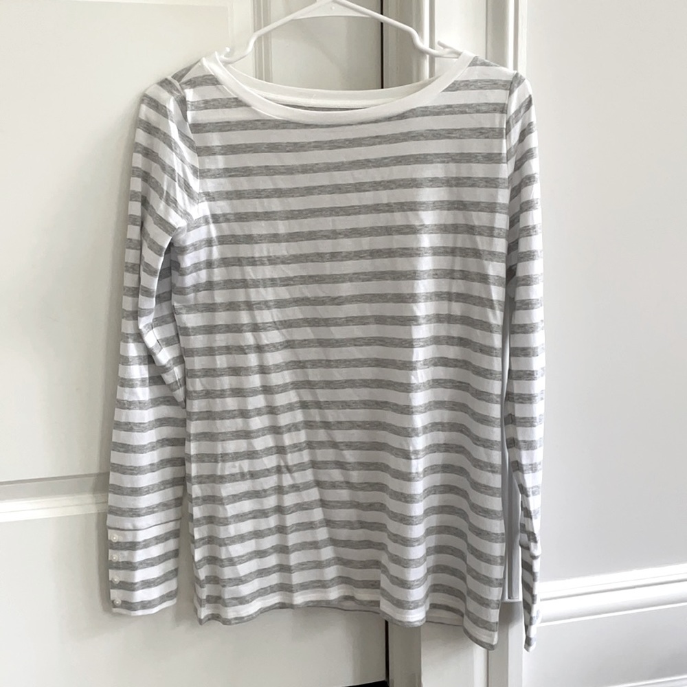 White and gray striped long sleeve top from LOFT